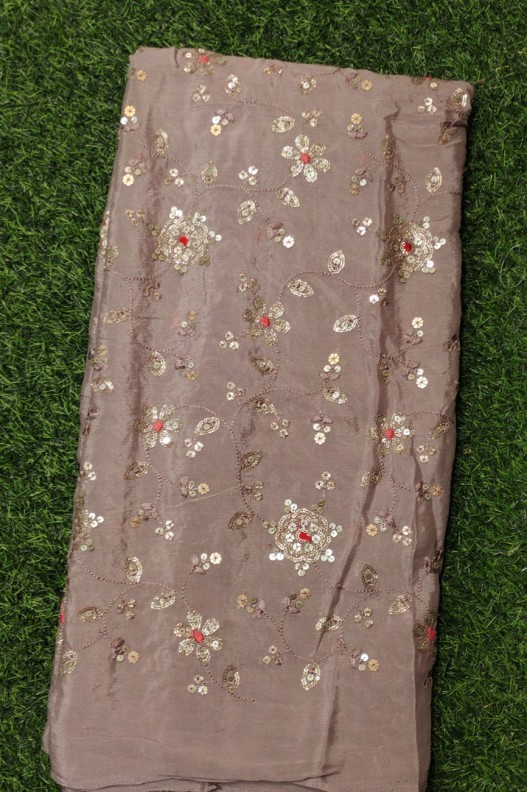 Light Brown Chiffon Chinnon work Fabric