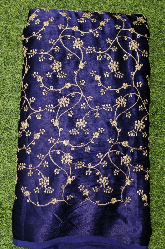 Blissful Blue Gaji Silk With Color Gaji Work Fabric