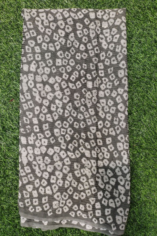 Astonishing Grey Geogette Fabric With Geo Crochet Baatik Print