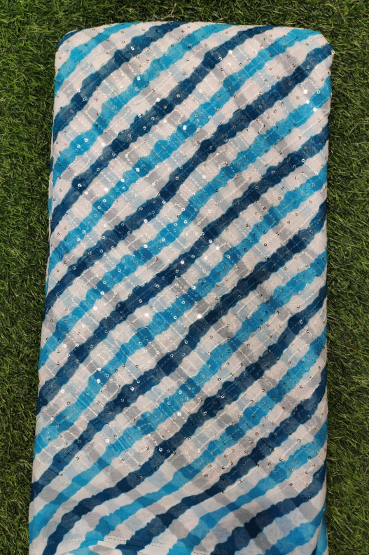Spelendid Sky Blue Georgette Fabric Geo Print