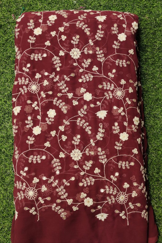 Magnetic Magenta Georgette Fabric With Semi Geo Work