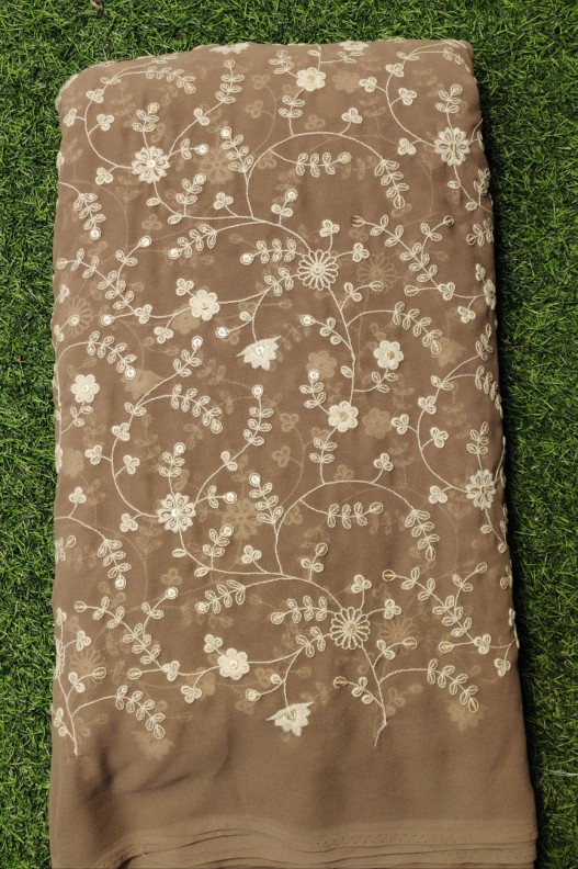 Satisfying Sienna Color Georgette Fabric With Semi Geo Work