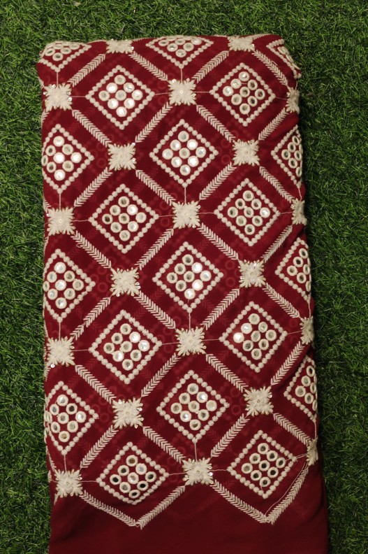 Magnetic Magenta Georgette Fabric With Semi Geo Work