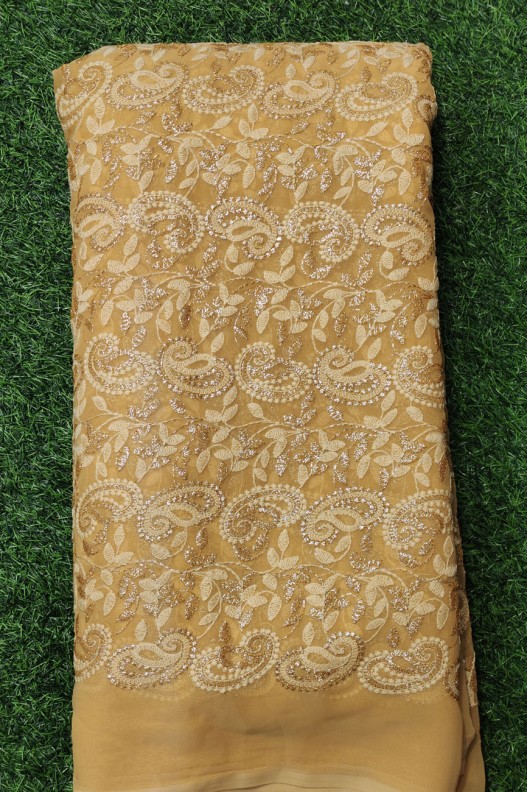 Lustry Pink Georgette Fabric With Semi Geo Work