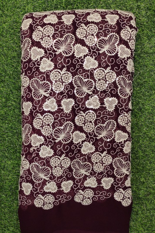 Magnetic Magenta Georgette Fabric With Decent Semi Geo Work