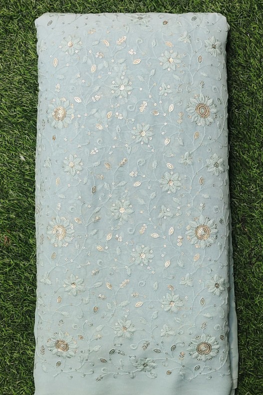 Sky Blue Lakhnavi Fabric With Geo Color Lakhnavi Work
