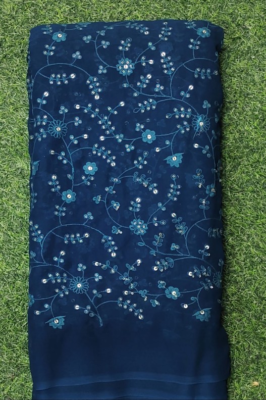 Midnight Blue Lakhnavi Fabric With Geo Color Lakhnavi Work