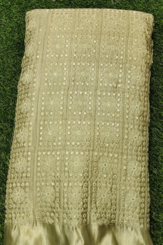 Shiny Golden Lakhnavi Silk Lakhnavi Work