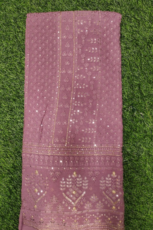 Dusty Rose Lakhnavi Fabric With Color Panel Lakhnavi Work