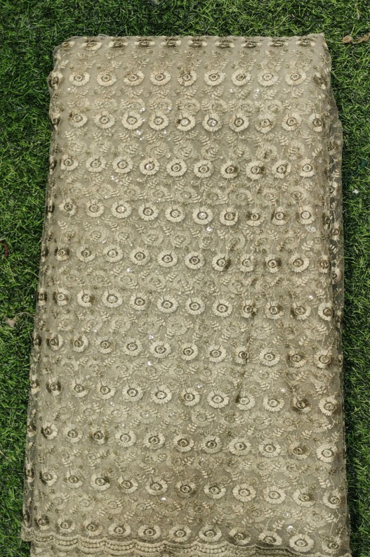Shiny Green Net Fabric With Net Wok