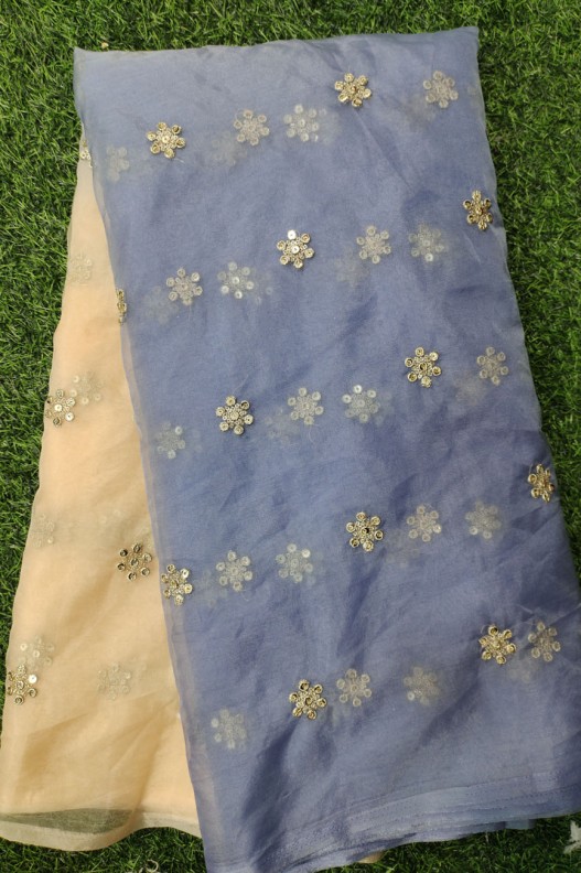 Multi Color Organza Fabric With Organza Butti Work