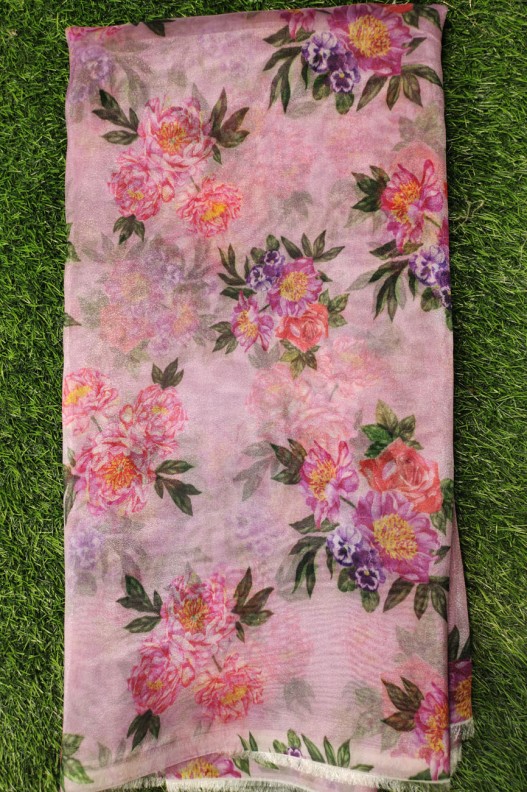 Eyecatching Blush Pink Orangza With Organza Print