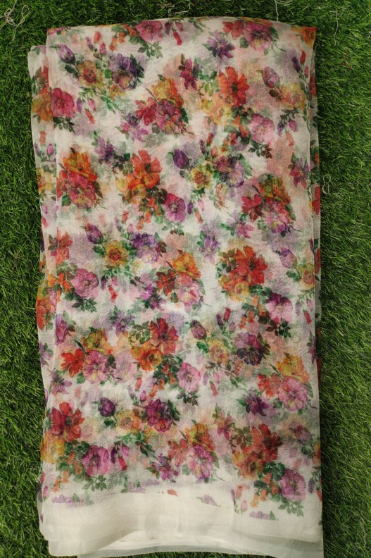 Off White Organza Fabric With Organza Print