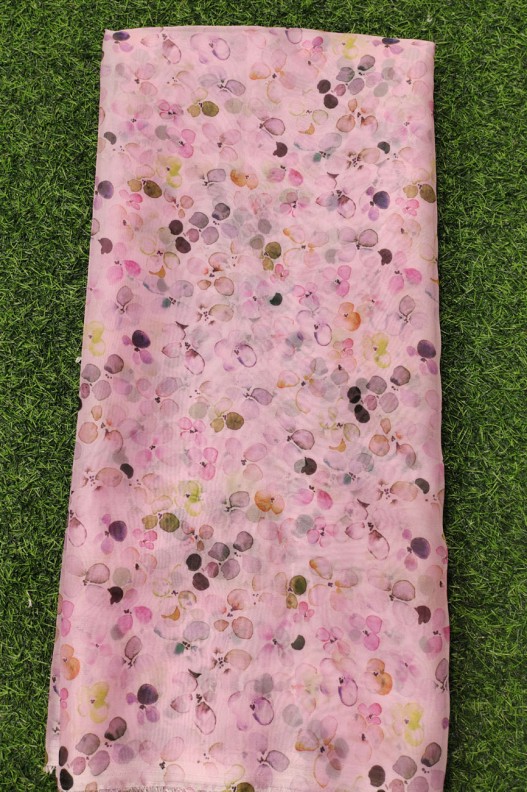 Pale Pink Organza With Water Organza Print