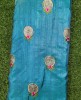 Shiny Blue Silk Fabric With Silk Work