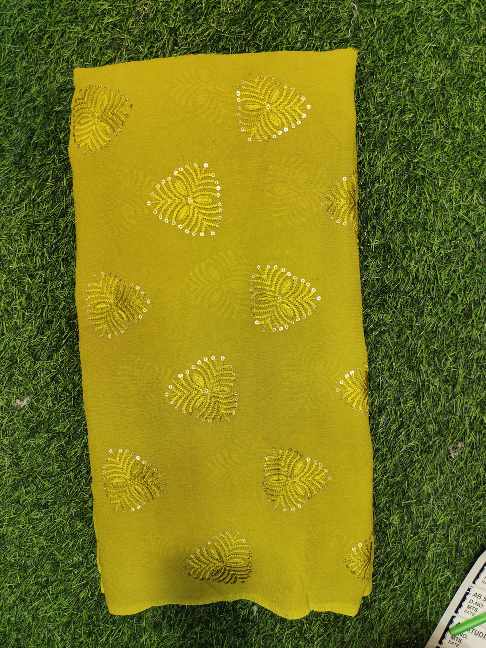 Olive Color Georgette Fabric With Geo Work