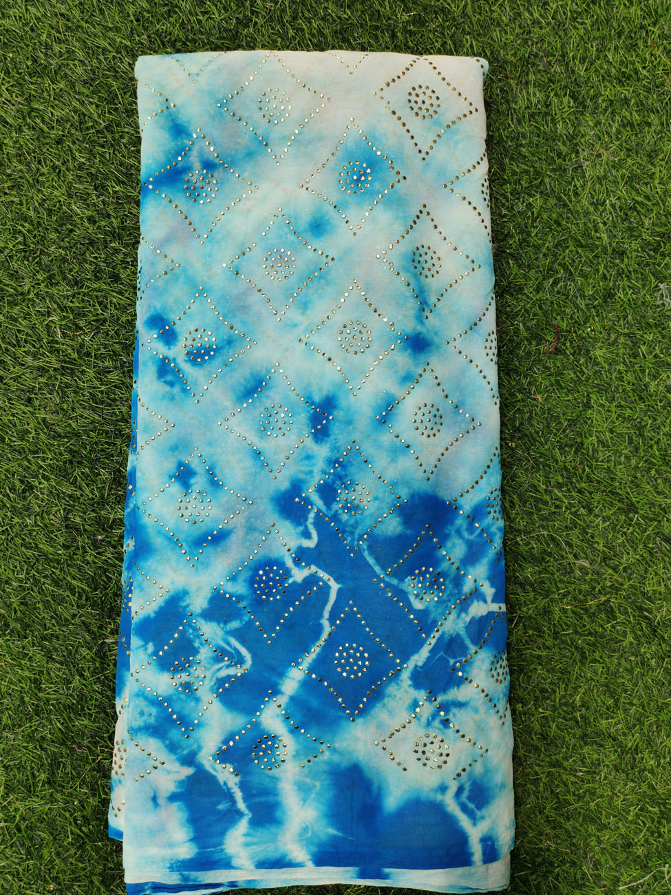 Hypnotic Sky Blue Georgette Fabric With Semi Geo Work