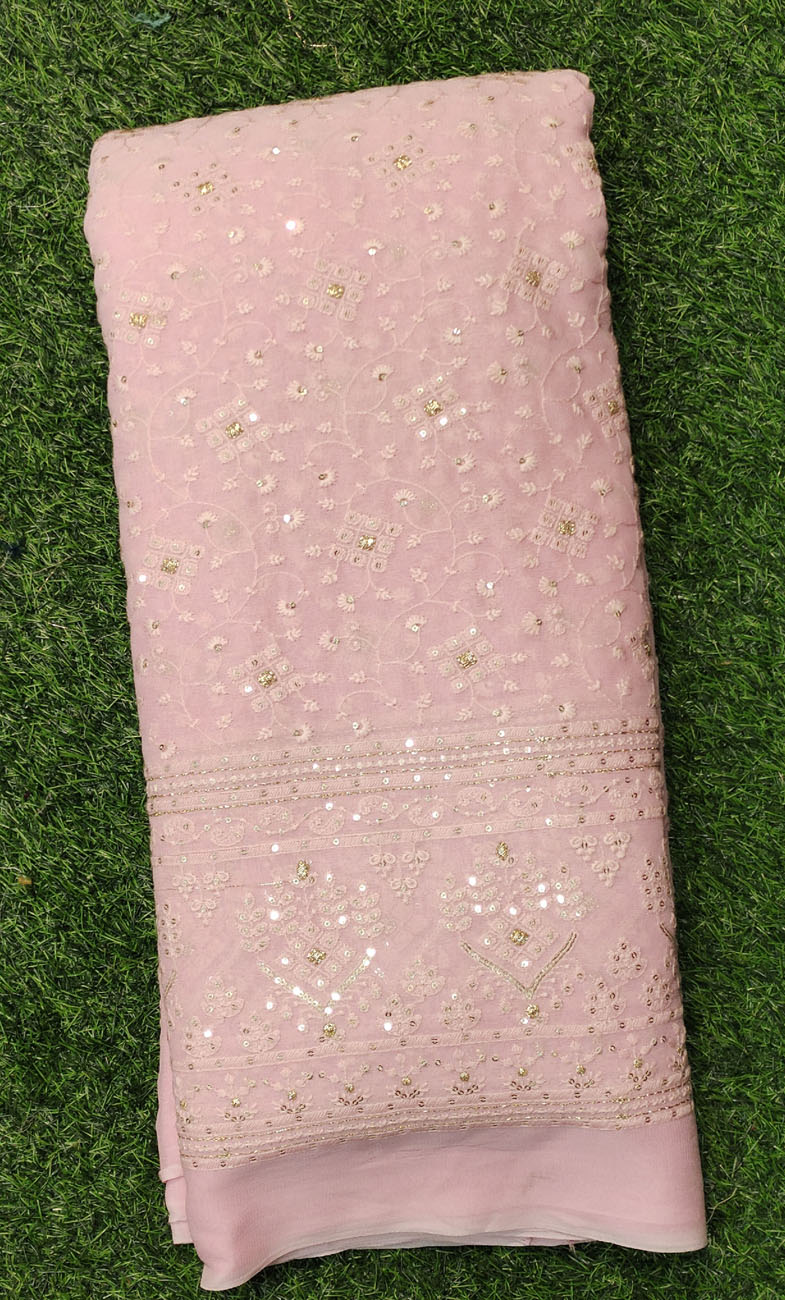 Blush Pink Lakhnavi Fabric With Color Panel Lakhnavi Work