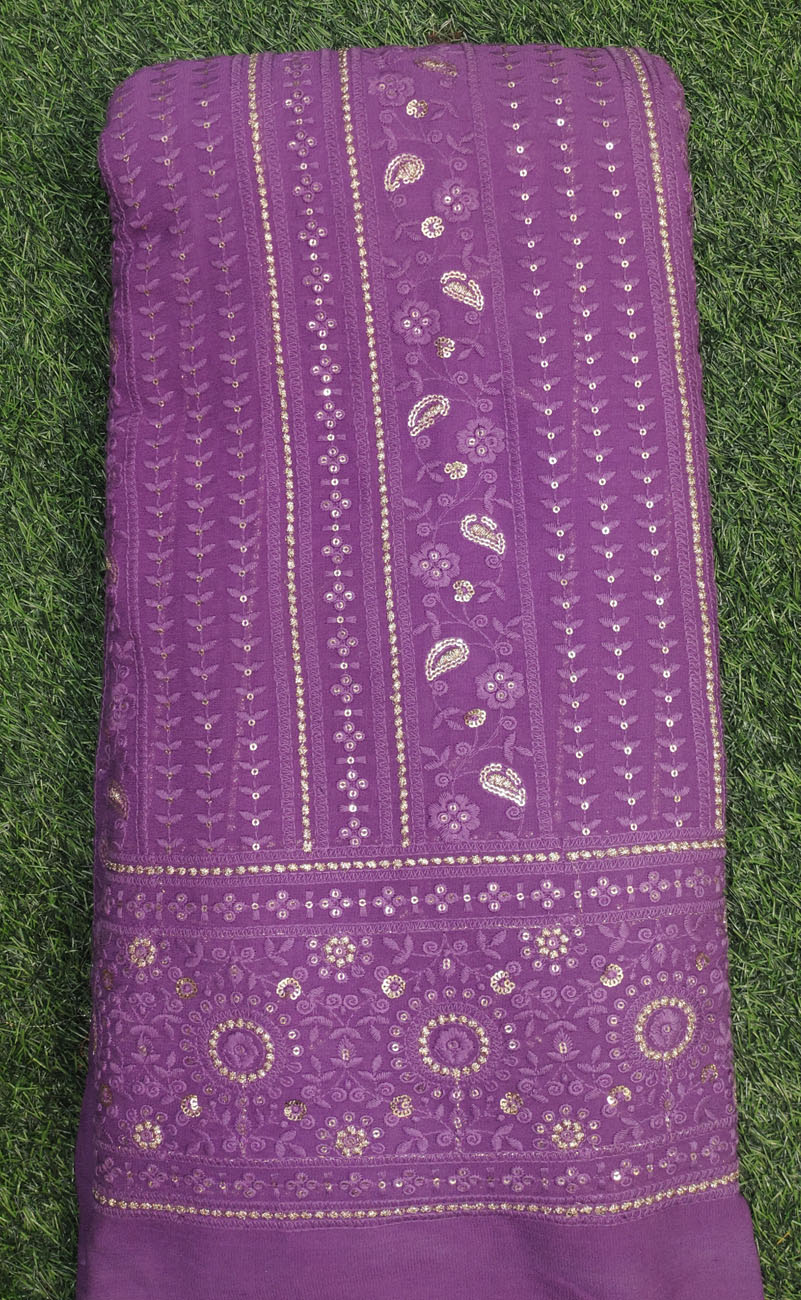 Purple Lakhnavi Fabric With Color Panel Lakhnavi Work
