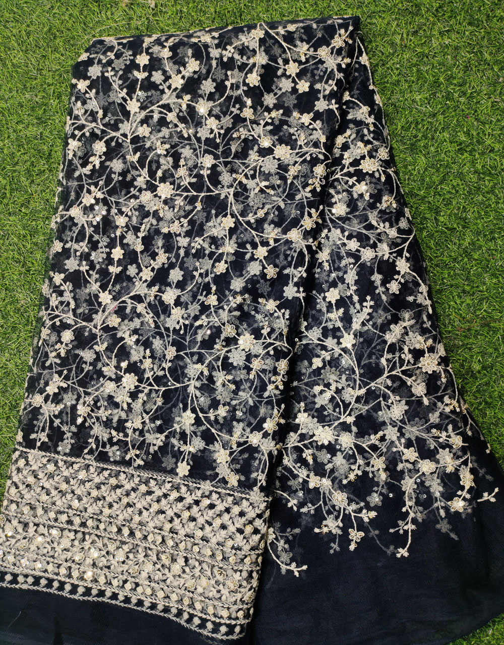 Black Net Fabric With Net Wok