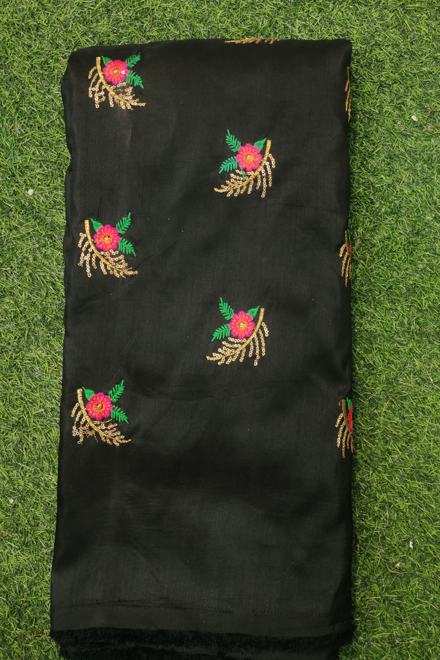Black Silk Fabric With Silk Work